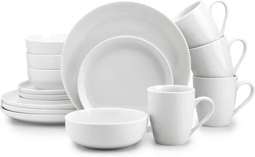 Miniatura 8 de Zulay Kitchen Luna - Juego de platos y cuencos, juego de vajilla de porcelana moderno de 16 piezas para 4, resistente a las astillas y a los Blanco