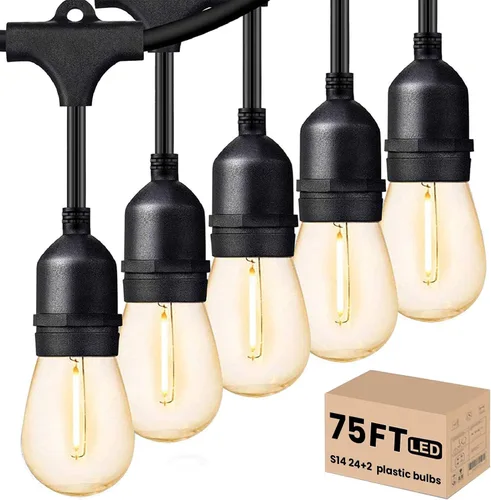 Miniatura 10 de Svater Cadena de luces LED para exteriores de 50 pies, luces de patio con 16 bombillas S14 inastillables, 1 vatio, E26, regulable, 2700 K, blanco