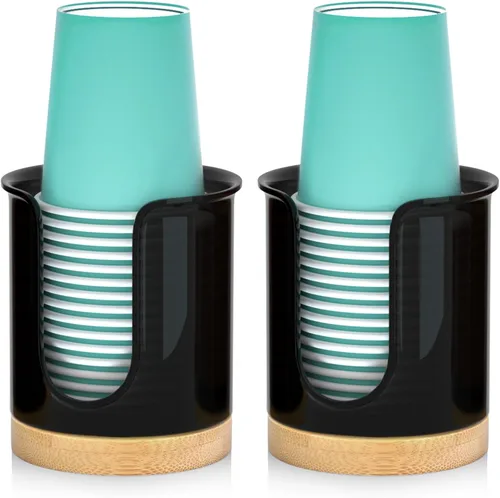 Miniatura 8 de Portavasos de baño, paquete de 2 dispensadores de tazas de 3 onzas para encimera de tocador de baño, dispensador pequeño de vasos de papel para Negro