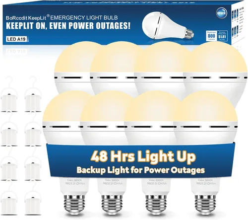 Miniatura 7 de BoRccdit KeepLit - Paquete de 6 bombillas recargables de emergencia, 48H de larga duración y 3 niveles de brillo para cortes de energía, 12W 3000K