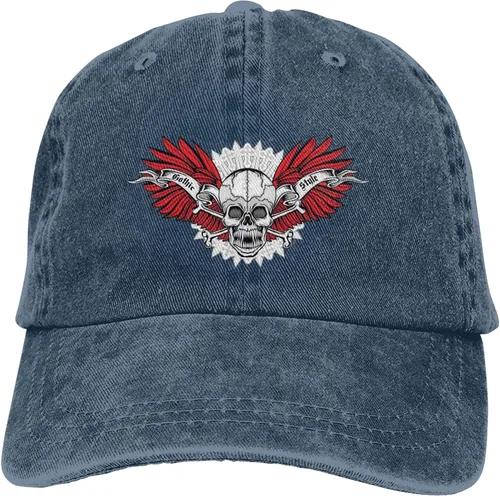 Miniatura 9 de Cowboy Hat Trendy Hats for Man and Women Djustable Four Season Outdoor Baseball Cap of Hell Skull with Angel Navy Blue