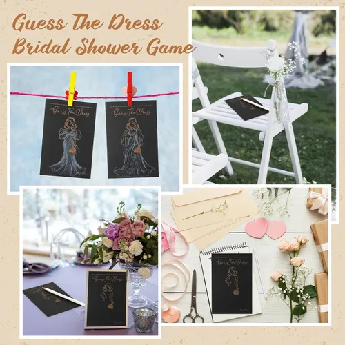 Miniatura 7 de Fulmoon 30 juegos de Adivina el vestido, juegos de despedida de soltera para invitados, incluyen tarjetas de juegos de ducha de boda, lápices Negro