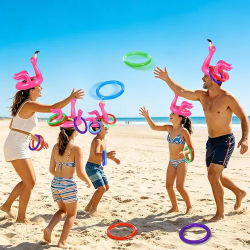 Miniatura 4 de Camlinbo 15 juguetes inflables de flamenco para piscina, juego de piscina, flamencos Luau, decoración de fiesta, juguetes hawaianos de playa