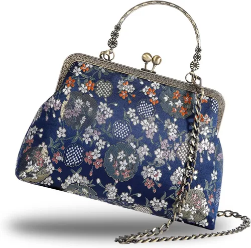 Miniatura 78 de Bolso floral con asa superior, bolso de noche Kiss Lock para mujer, bolso vintage