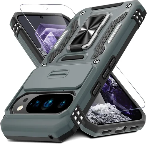 Miniatura 55 de DEERLAMN Funda para Google Pixel 8 con cubierta deslizante para cámara + protector de pantalla (1 paquete), soporte de anillo giratorio grado