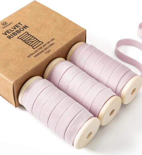 Miniatura 10 de Vitalizart Juego de cintas de terciopelo color camello de 3/8 pulgadas x 15 yardas, carrete de madera, ribete de tela, 3 rollos x 5 yardas