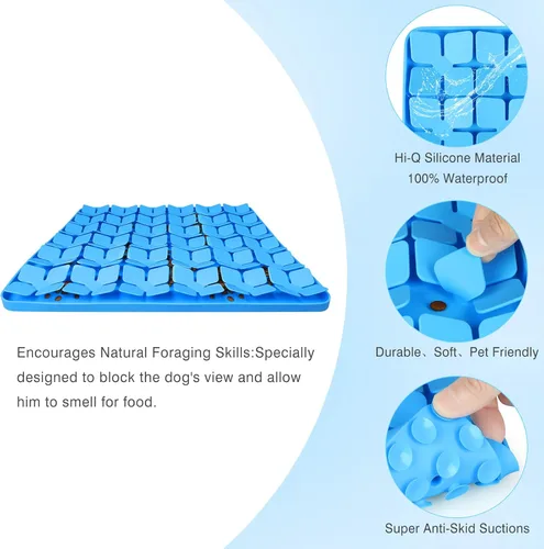 Miniatura 4 de Alfombrilla de olfateo para perros, tapete de comida para perros de silicona premium de 16"x16", juego interactivo de alimentación para Azul-L