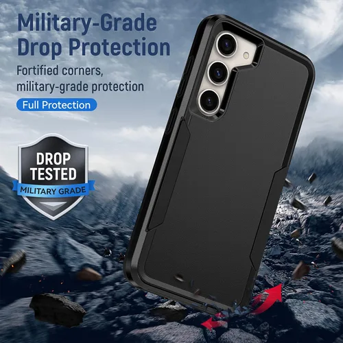Miniatura 6 de Funda para Samsung Galaxy S23 con protector de pantalla HD, doble capa de grado militar probada contra caídas, resistente, a prueba de golpes, Negro