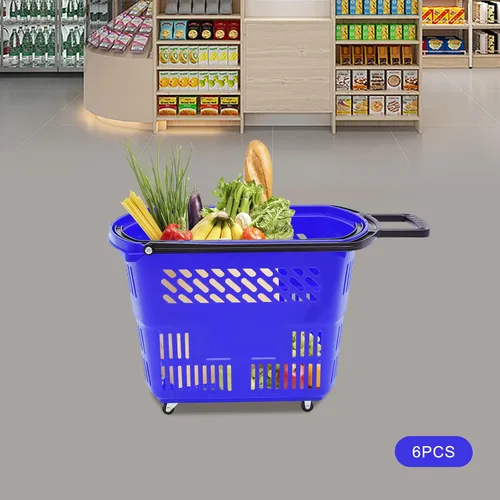 Miniatura 4 de Carrito de compras de 6 piezas, moderno carrito de compras de 35 l/9.2 galones con ruedas y asa, cesta de compras de PP independiente carrito de Azul