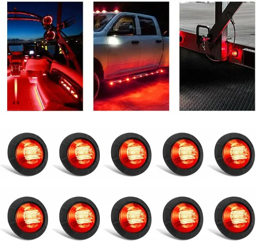 10 piezas LED redondas mini de 3/4" selladas impermeables rojas para luces de gálibo delanteras traseras laterales con ojal marcador tipo bala para