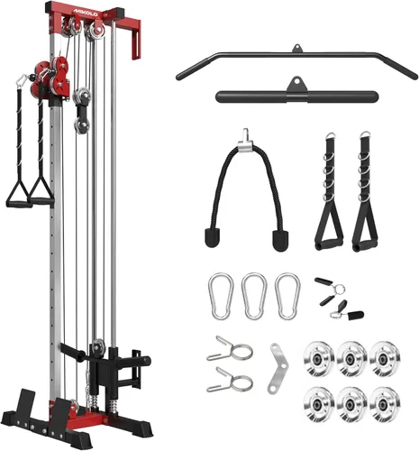 Miniatura 10 de Mikolo Wall Mount Cable Station, Cable Crossover Machine with Dual Pulley System and Adjustable Positions for Home Gym Fitness Equipment Dorado