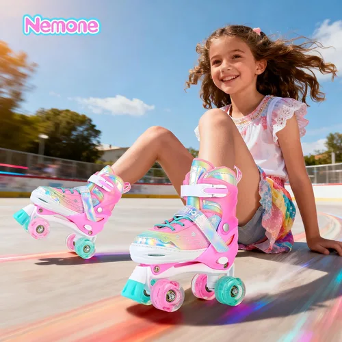 Miniatura 9 de NEMONE - Patines de sirena con ruedas iluminadas y 4 tamaños ajustables para niñas, azul y morado, para niños pequeños, para principiantes, de H
