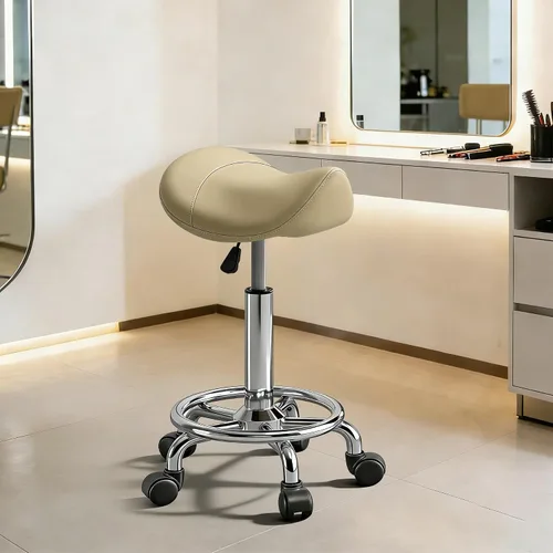 Silla giratoria ergonómica de altura ajustable con ruedas, asiento de piel sintética con pedal de anillo para salón, masaje, clínica, laboratorio y