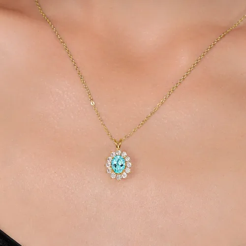 Miniatura 101 de Gem Stone King Collar con piedra natal ovalada de plata chapada en oro amarillo de 18 quilates, ovalado de 0.315 x 0.236 in, collares con colgante