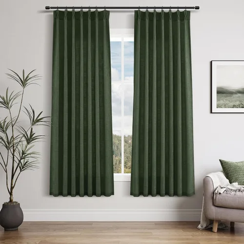 Miniatura 163 de Juego de 2 paneles de cortinas de ventana de cocina beige de 24 pulgadas de largo, con textura de lino, plisadas, filtrantes de luz, semi pequeñas