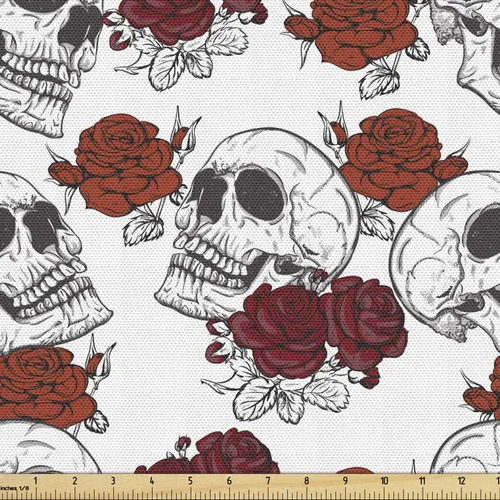 Miniatura 15 de Ambesonne The Yard, tela de calavera colorida con temática de Halloween, diseño de calavera y huesos cruzados, divertido estampado de dibujos