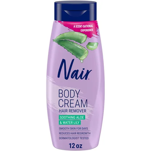 Nair Crema Corporal para Eliminar el Cabello, Aloe Calmante y Lirio de Agua, Crema para Eliminar el Vello Corporal Testada por Dermatólogos, con