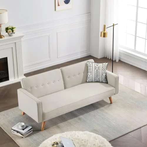 Miniatura 6 de anwickjeff Sofá cama tipo futón convertible, sofá cama plegable de lino moderno con respaldo dividido, respaldo ajustable, reposabrazos, marco