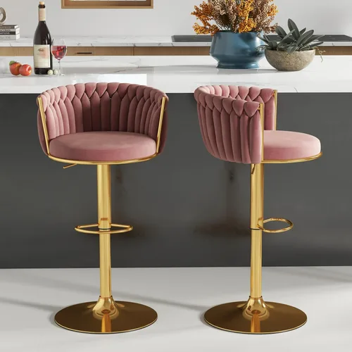Miniatura 39 de ABET Taburete de Bar Dorado 1UN, Taburetes Giratorios de Terciopelo, Taburetes de Altura Ajustable con Respaldo Tejido, Taburetes de Cocina Modernos