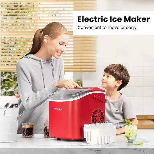 Miniatura 2 de VIVOHOME Máquina de hielo para encimera con asa de 26 libras/día 9 cubos de hielo en 6 minutos, máquina portátil para hacer hielo 10 bolsas de hielo