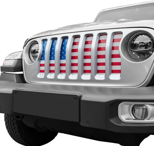 Miniatura 2 de Hooke Road - Rejilla de parrilla con bandera para Jeep JL Wrangler & Gladiator 2018-2025 (Bandera de EE. UU. antigua y desgastada)