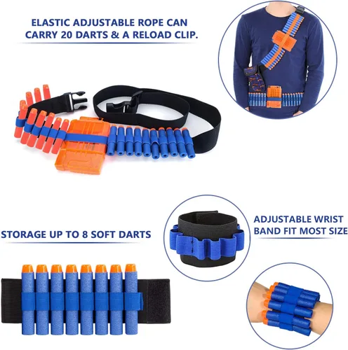 Miniatura 3 de Paquete de 2 chalecos tácticos para niños, juego de pistolas Nerf N-Strike Elite Series Wars con dardos de repuesto, clips de recarga, bolsa