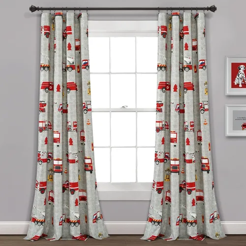 Miniatura 4 de Lush Decor Panel de cortina para ventana de camión de bomberos, par, 52 pulgadas de ancho x 84 pulgadas de largo, rojo y gris - Cortinas