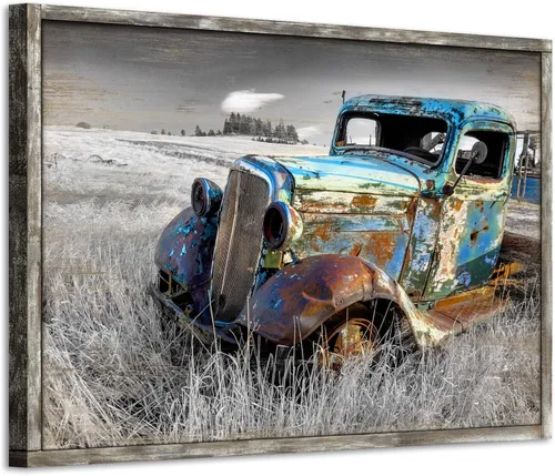 Miniatura 15 de Lienzo decorativo para pared de automóvil oxidado: cuadros de camiones viejos impresos en lienzo para dormitorio