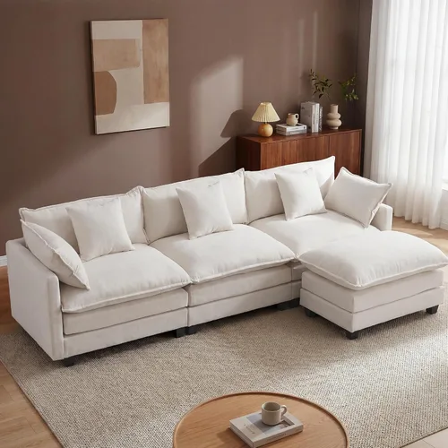 Miniatura 15 de Juego de sofá de felpilla Cloud de 77 pulgadas con almohadas, sofá biplaza de asiento profundo para apartamentos, ahorro de espacio de 2 plazas