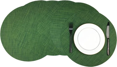 Miniatura 10 de WAZAIGUR Juego de 4 manteles individuales redondos de vinilo tejido fáciles de limpiar, resistentes al calor, manteles para mesa de cocina de 15 Azul