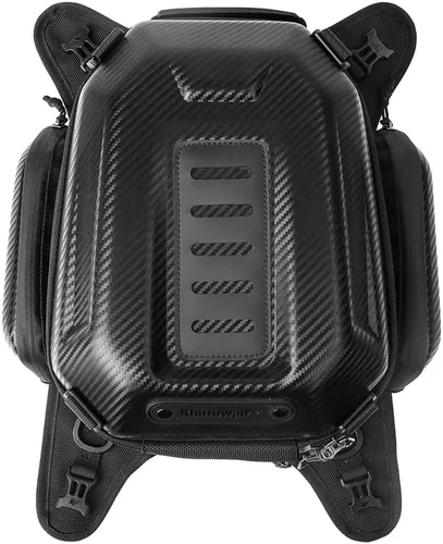 Rhinowalk Bolsa de tanque para motocicleta, 15-18L expandible, almacenamiento impermeable para todo clima, fibra de carbono, color negro