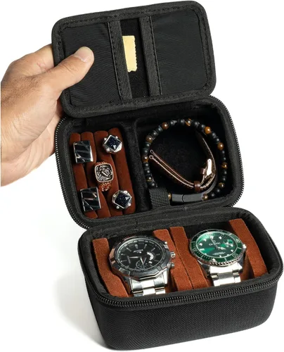 Miniatura 10 de Estuche de viaje único para reloj duro, Caja organizadora de exhibición enrollable para reloj inteligente deportivo de hombre con almohadilla