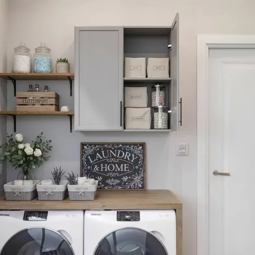 Miniatura 2 de Furnaza Armario de Pared para Lavandería de 30" de Ancho con Estante Ajustable, Armarios de Cocina Montados en la Pared con Dos Puertas Shaker