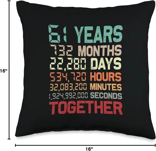 Miniatura 4 de 61st Wedding Anniversary Gifts Apparel Co. 61 Years Together - Cojín para 61 aniversario de boda, 15.7 x 15.7 in, multicolor