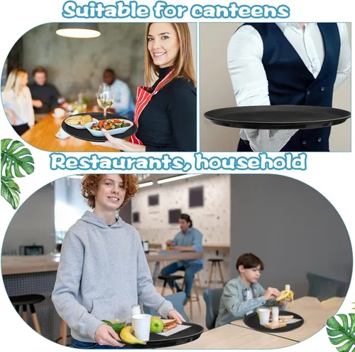 Miniatura 5 de Lallisa 8 bandejas grandes de 16 pulgadas para servir restaurantes con bandeja antideslizante de plástico antideslizante redonda para servir en bar
