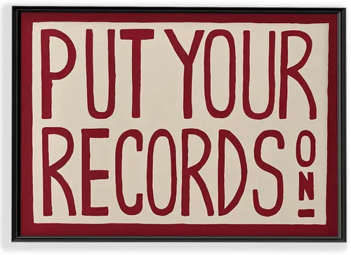 Impresión artística retro para pared, póster "Put Your Records On", arte de pared moderno de mediados de siglo, impresión Put Your Records pintada a