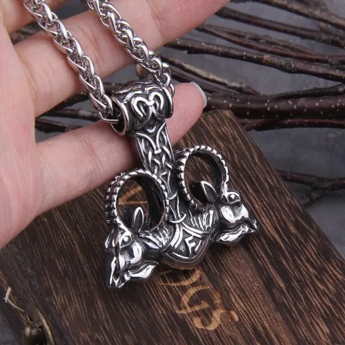 Miniatura 2 de HUVANS - Collar con colgante de amuleto de runa de Thor nórdico con martillo Mjolnir - Cadena King de acero inoxidable