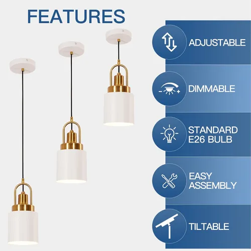 Miniatura 4 de Lámpara colgante cilíndrica blanca moderna de 5.11 pulgadas de diámetro, adecuada para isla de cocina, fregadero, comedor, dormitorio, pasillo