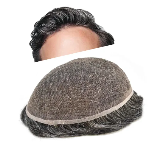 Miniatura 9 de Tupé para hombres cabello humano real sistema de cabello para hombre encaje francés completo 100% cabello humano postizos para hombres pieza de pelo