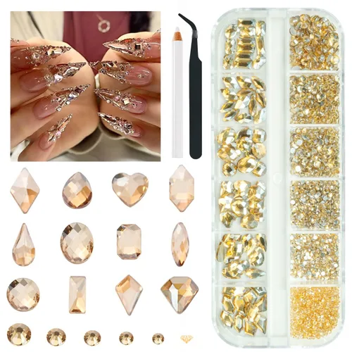 Miniatura 24 de Qiipii 2052 piezas de diamantes de imitación amatista púrpura para uñas, diamantes de imitación de vidrio de color lila claro para uñas, 72 formas