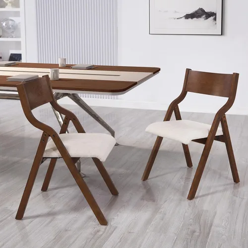 Miniatura 3 de Ball & Cast Sillas modernas plegables tapizadas para cocina y comedor, juego de 2, nogal Nuez+gris pardo1