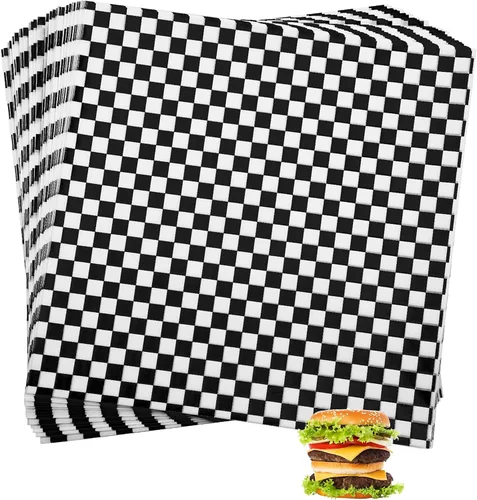Miniatura 2 de 200 hojas de envoltorio de alimentos a rayas negro y blanco, papel encerado seco para pan y sándwiches, forros de papel para cestas de comida