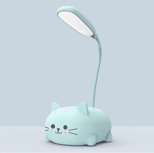 Neioaas Lámpara LED de escritorio para niños, bonita lámpara de gato luz de lectura recargable por USB, luz de mesa LED portátil, cuello de ganso