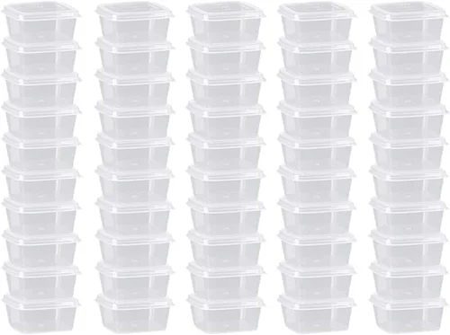 Miniatura 8 de OULIGET Vasos de Soufflé de Plástico, Vasos Desechables Transparentes para Salsa a Prueba de Fugas con Tapa Articulada, Utilizados para Varias