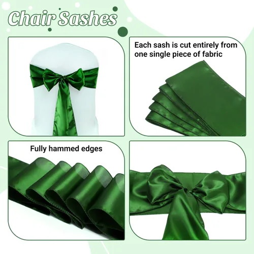 Miniatura 206 de mds - Lote de 10 lazos de satén para sillas de boda y eventos, para decoración de fiestas, 30 colores, Satin, 10 Verde oliva