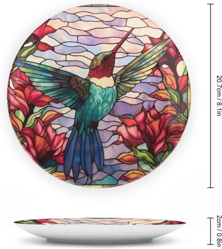 Miniatura 2 de Platos decorativos para colgar en la pared, placa de cerámica con estampado de pájaros de acuarela con soporte de exhibición, decoración del hogar