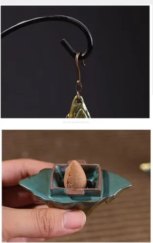 Miniatura 3 de Esfera colgante de cerámica para quemar incienso con gancho, conos huecos de reflujo, soporte de incienso para decoración del hogar (montaña)