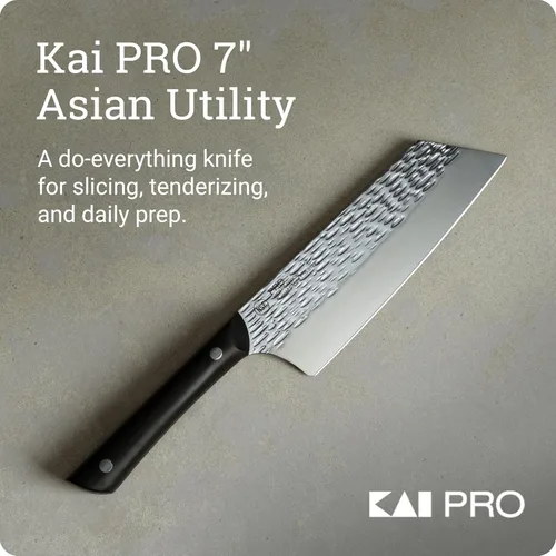 Miniatura 3 de Cuchillo utilitario asiático Kai PRO de 7", cuchillo de cocina japonés afilado a mano ideal para salteados, hoja de acero inoxidable japonés AUS6M