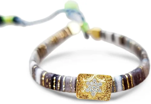 Miniatura 10 de Alef Bet by Paula Macrame Friendship Bracelet in Shades of Blue with Gold-plated Jewish Star of David Charm