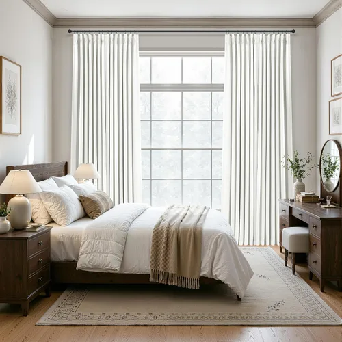 Miniatura 4 de Cortinas opacas plisadas de lino beige y blanco de 90 pulgadas de largo para dormitorio o sala de estar, juego de 2 paneles, oscurecimiento